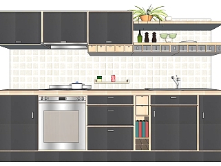厨房，橱柜，木制金属储物柜  su草图模型下载