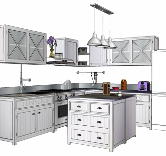 工业风欧式美式厨房用品用具 后厨 su草图模型下载