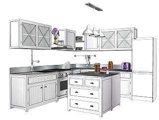 工业风欧式美式厨房用品用具 后厨 su草图模型下载
