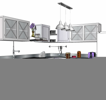 工业风欧式美式厨房用品用具 后厨 su草图模型下载