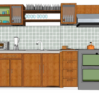 碗橱碗架子 调料瓶 高脚杯 榨汁机 面包机 碗su草图模型下载