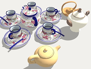 <em>新中式</em>茶具 茶壶茶杯茶具水壶 组合su草图模型下载