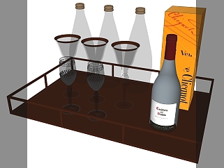 木制盘子 酒杯 玻璃杯子 酒瓶水杯 洋酒红酒饮品1su草图模型下载