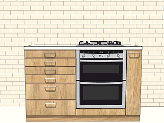 现代橱柜，烤箱微波炉，燃气灶su草图模型下载