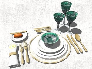 60欧式餐具，盘子刀叉酒杯su草图模型下载