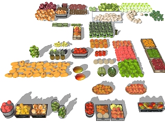 超市水果食物  超市水果專區 芒果 西瓜 桃子 蘋果 哈麻瓜 香蕉 ，水果攤su草圖模型下載