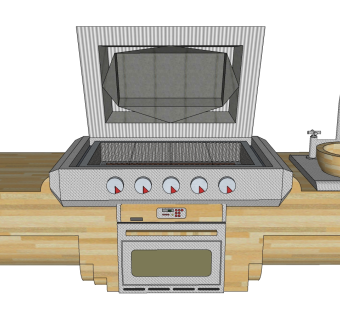 厨房用品用具 金属燃气灶烧烤机 水槽 榨汁机，烤箱烧烤台su草图模型下载