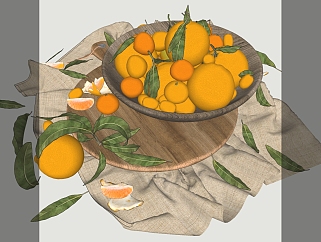 食物 水果 橘子 橙子 金桔 水果托盘组合su草图模型...