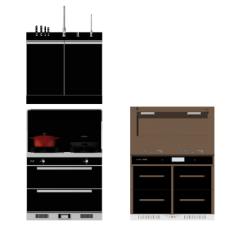 厨房厨具 烤箱， 燃气灶 锅  储物柜组合su草图模型下载