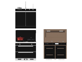 厨房厨具 烤箱， 燃气灶 锅  储物柜组合su草图模型下载