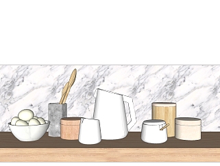 陶瓷 调料<em>器皿</em> 木勺 餐具 食物 su草图模型下载