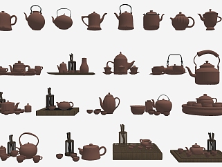 中式紫砂茶壶 茶杯  su草图模型下载