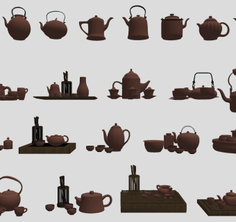 中式紫砂茶壶 茶杯  su草图模型下载