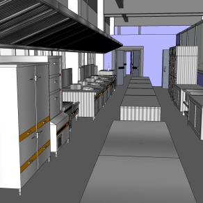 橱柜灶台，厨房用品食堂，木制餐桌椅子 冷藏柜 储物柜  su草图模型下载
