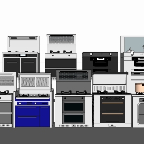 厨房用具电器 燃气灶 锅组合，电烤箱，洗碗机消毒柜su草图模型下载