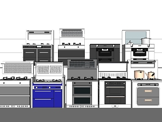 厨房用具电器 燃气灶 锅组合，电烤箱，洗碗机消毒柜su草图模型下载