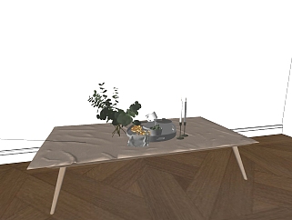 现代简美餐具食物蜡烛植物组合 装饰摆件su草图模型...