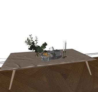 现代简美餐具食物蜡烛植物组合  装饰摆件su草图模型下载