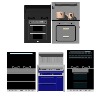 厨房吸油烟机 燃气灶 锅子 煤气灶，烤箱，消毒柜组合su草图模型下载