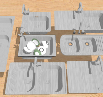 厨房用品用具 洗菜盆 水槽 水斗 不锈钢水槽 不锈钢水斗 碗盆水槽，洗菜盆 su草图模型下载