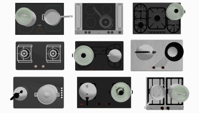 厨房燃气灶电磁炉厨具组合 燃气灶 电磁炉 灶头 锅具 厨具 煤气灶 su草图模型下载