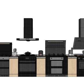 集成灶橱柜抽油烟机电磁炉烤箱厨具组合 吸油烟机 榨汁机 su草图模型下载