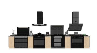 集成灶橱柜抽油烟机电磁炉烤箱厨具组合 吸油烟机 榨汁机 su草图模型下载