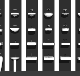 洗手台洗手盆 挂墙式洗手台，台上盆，立柱式，柱状台盆洗手盆，水龙头su草图模型下载