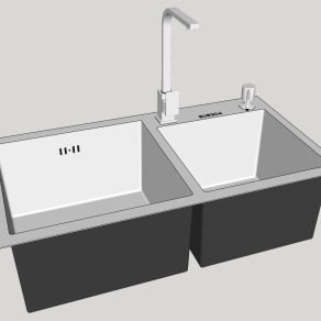不锈钢水槽  水龙头su草图模型下载