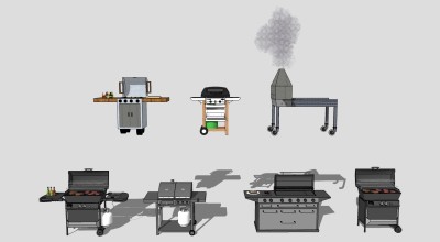室外户外野餐bbq 大排档 烧烤台，烤箱  ，su草图模型下载