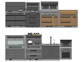 厨房用具 燃气灶 灶台水壶，灶台，燃气灶，su草图模型...