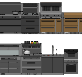厨房用具 燃气灶 灶台水壶 ，灶台，燃气灶，su草图模型下载