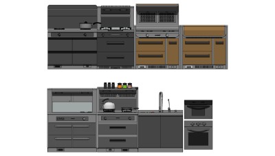 厨房用具 燃气灶 灶台水壶 ，灶台，燃气灶，su草图模型下载