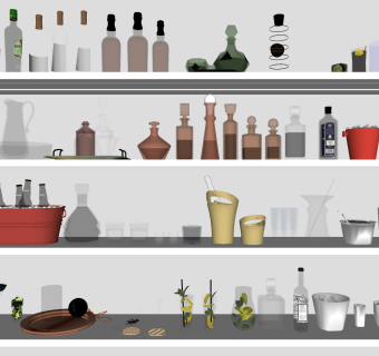 厨房厨具 用具 调料台 调料架  酒架 洋酒红酒酒瓶子酒桶冰桶 su草图模型下载