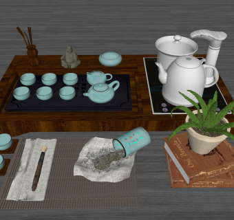 新中式茶室茶具 茶杯  su草图模型下载