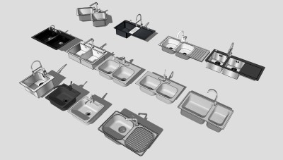 厨房用具用品 水槽  不锈钢水龙头，水槽su草图模型下载
