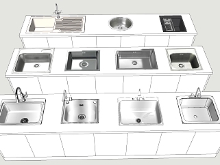 厨房用具用品 水槽  不锈钢水龙头水槽su草图模型下载