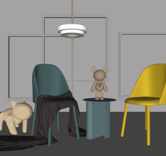 现代单椅 椅子 茶几 玩具摆件 点多 组合】su草图模型下载