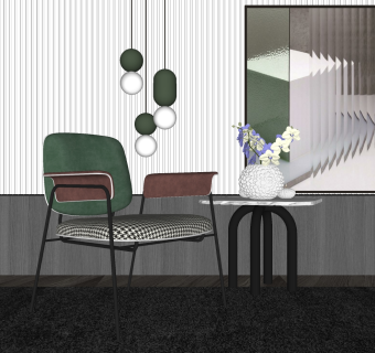 北欧现代休闲单椅 椅子 金属铁艺椅子 su草图模型下载