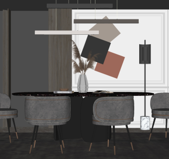 轻奢餐桌椅su草图模型下载