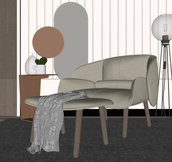 单人休闲椅子沙发，落地灯su草图模型下载