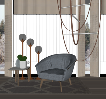 单人休闲沙发su草图模型下载