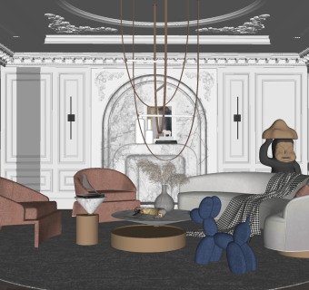 欧式法式客厅弧形异形沙发单人椅子su草图模型下载