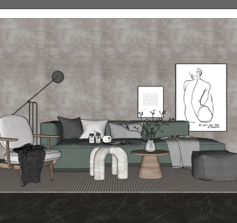 北欧现代沙发茶几休闲椅子卧榻 su草图模型下载