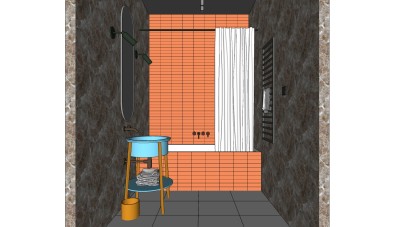 现代卫生间浴帘，洗手台su草图模型下载