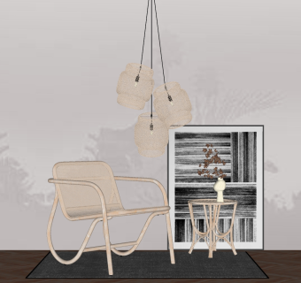 单人摇椅椅子 木制茶几 su草图模型下载