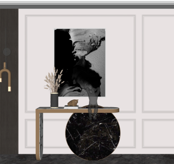 轻奢玄关端景台摆件 边柜 挂画装饰画 su草图模型下载