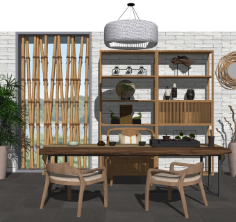 木制桌子 椅子 书桌椅子 装饰柜 su草图模型下载