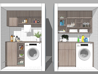 <em>阳台</em>洗衣机，储物柜，卫浴用品组 su草图模型下载