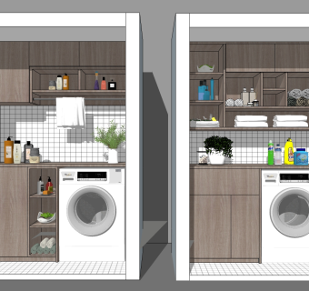 阳台洗衣机，储物柜，卫浴用品组 su草图模型下载